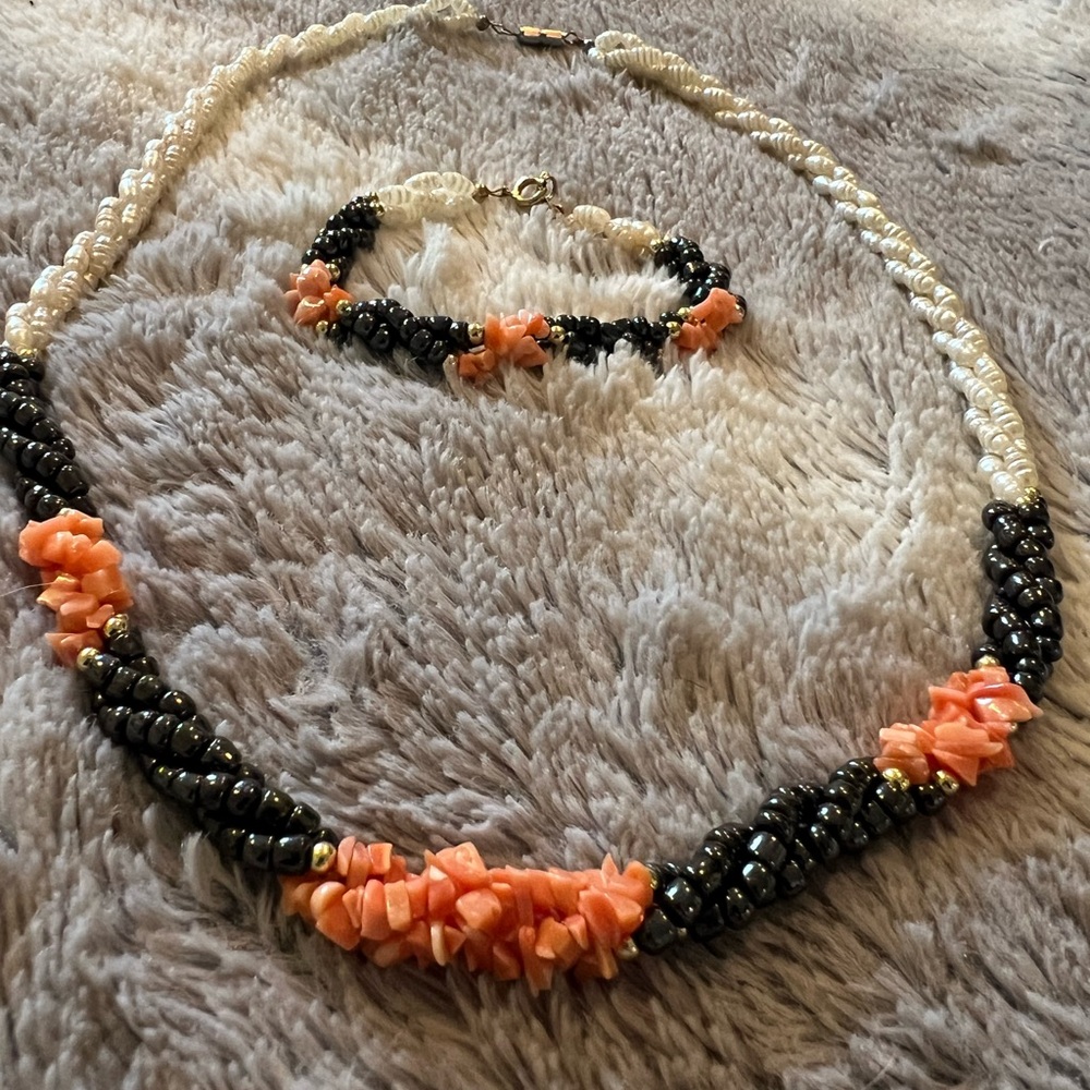 Pearl and Coral Necklace Set